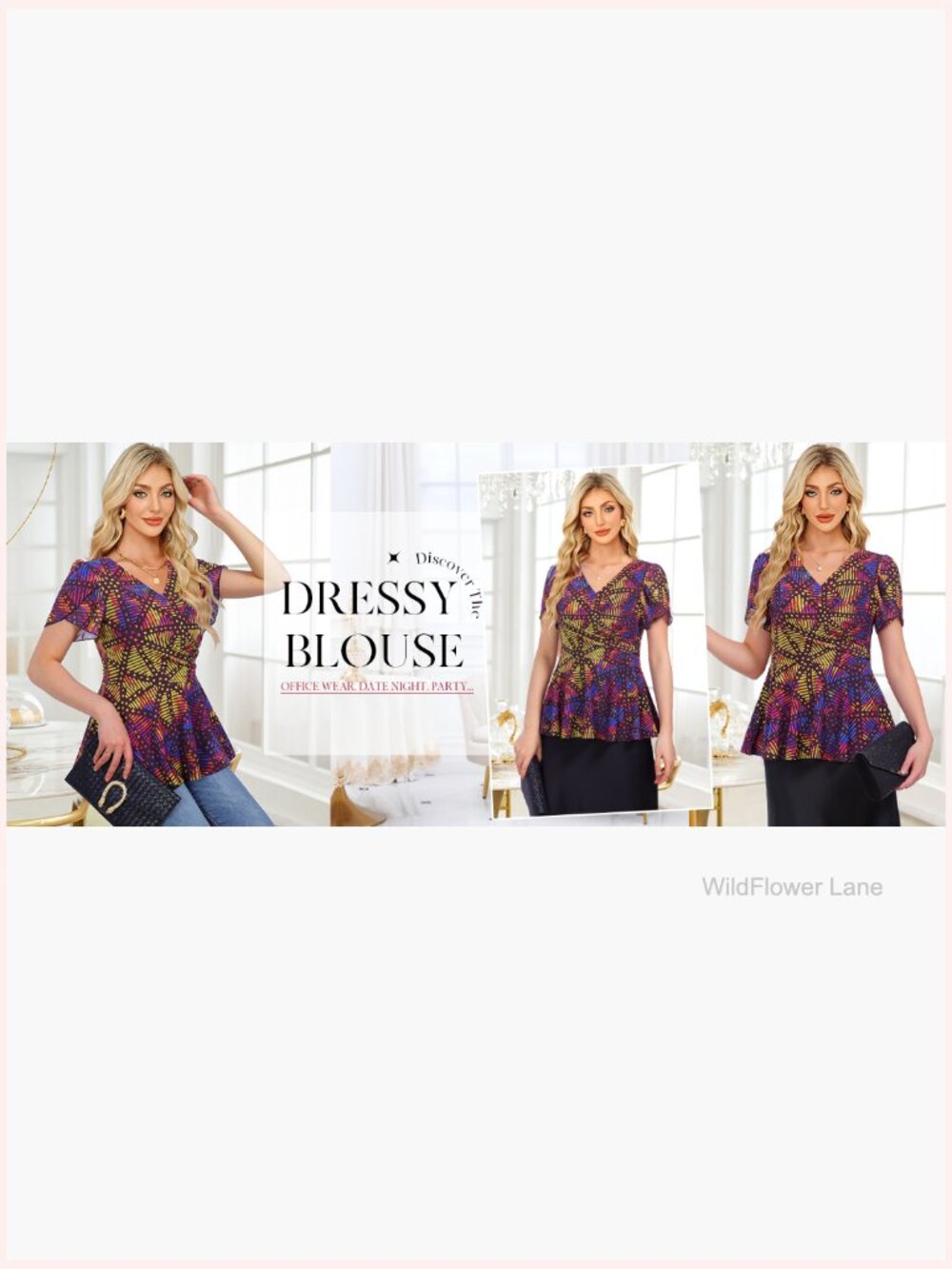 Elegant Peplum Blouse with Petal Sleeves for Work & Night Out - Picture 7 of 7